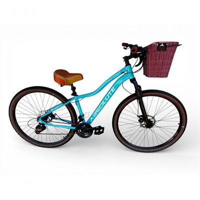 Bicicleta Aro 29 Feminina Absolute Hera Retrô Vintage 21v Confortável Cesta Selim 2 Molas -azul Tam 17