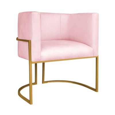 Kit Divã Luna 140cm Lado Esquerdo E 01 Poltrona Base De Ferro Dourado Suede Cor Rosa Bebê