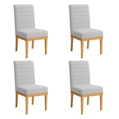 Kit 4 Cadeiras De Jantar Solana Boucle Cinza Base De Madeira - Pallazio