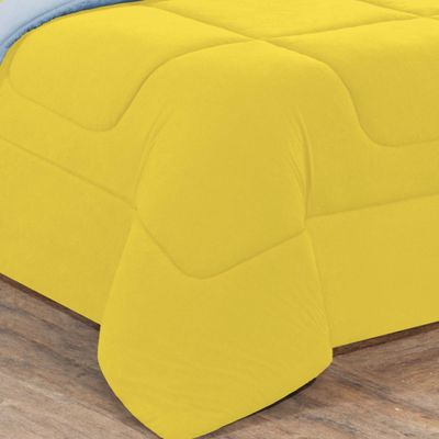 Kit Edredom + Jogo De Lençol Malha 100% Algodão Gran Moratta 7 Peças Queen - Amarelo/Azul Bebê