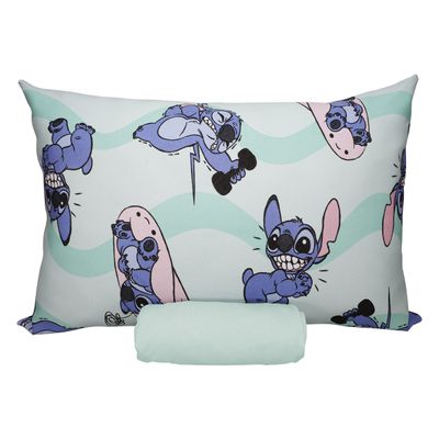 Jogo de Lençol KazzaVip Solteiro Malha 100% Algodão Play Disney Stitch Fit 2 Peças Verde