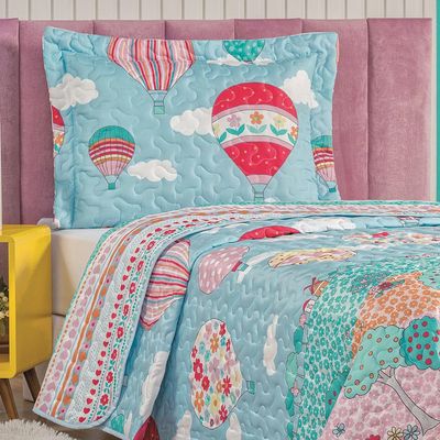 Kit Colcha Balão Solteiro Tecido Microfibra Dupla Face Quarto Infantil - Rosa