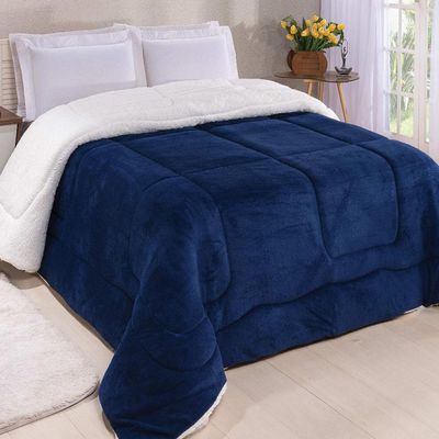 Coberdrom Robust Queen Manta Soft Sherpa Lã de Carneiro Pesado Grosso 1 Peça - Azul Marinho