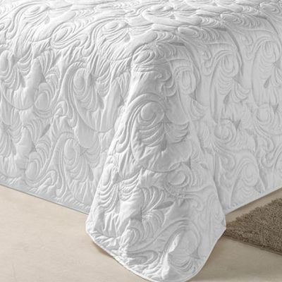 Kit Cobre Leito Colcha Diamante King 5 Peças Bordado Floral Dupla Face 180 Fios - Branco - 100% Poliéster