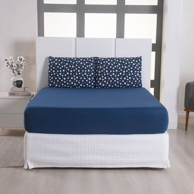 Jogo de Lençol Polly Solteiro 2 Peças Malha 100% Algodão Estampado Bolinhas - Azul Marinho