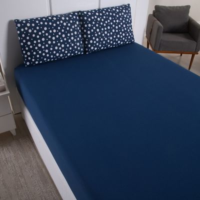 Jogo de Lençol Polly Solteiro 2 Peças Malha 100% Algodão Estampado Bolinhas - Azul Marinho