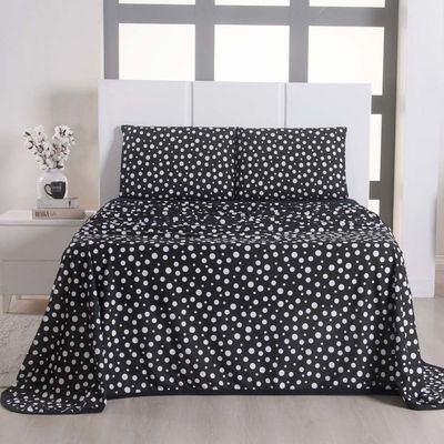 Jogo de Lençol Polly Queen 4 Peças Malha 100% Algodão Estampado Bolinhas - Preto