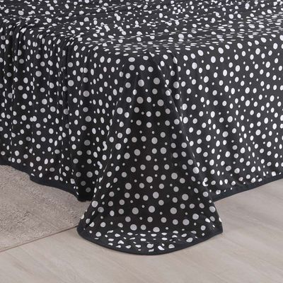 Jogo de Lençol Polly Queen 4 Peças Malha 100% Algodão Estampado Bolinhas - Preto