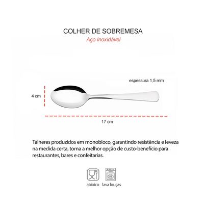 Colher de Sobremesa Aço Inox Talher Restaurante Buffet 60un Toronto