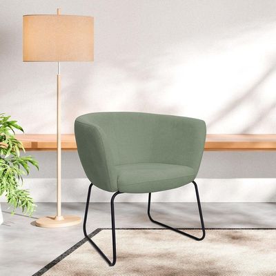 Poltrona Decorativa Isis Base Aço Preto Bouclé Verde Claro - Nexta Casa