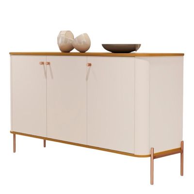 Buffet Aparador Para Sala De Estar 3 Portas Pés Em Aço - Off White Nature Bronze Off White Nature Bronze
