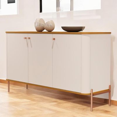 Buffet Aparador Para Sala De Estar 3 Portas Pés Em Aço - Off White Nature Bronze Off White Nature Bronze