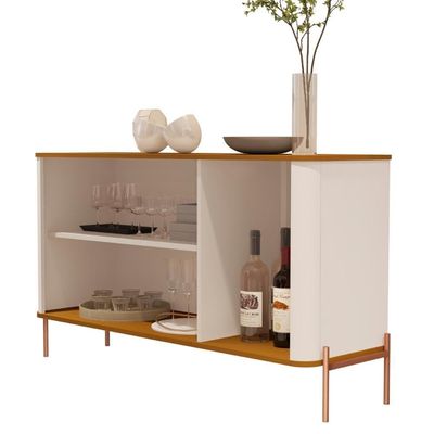 Buffet Aparador Para Sala De Estar 3 Portas Pés Em Aço - Off White Nature Bronze Off White Nature Bronze