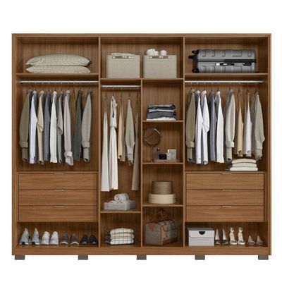 Guarda Roupa Casal Ripado Atrice D66410kpe 6 Portas Nogueira Touch Com Espelho E Pés Demóbile - Demartêz