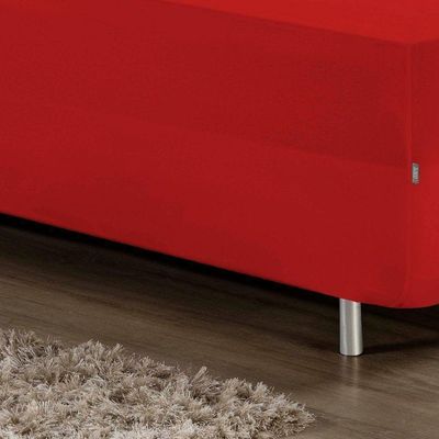 Jogo De Cama Solteiro Nobre 2 Peças Luva De Box 55cm De Altura Malha 100% Algodão - Vermelho