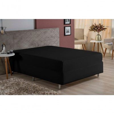Lençol Com Elástico King Nobre 1 Peça Luva De Box 55cm De Altura Malha 100% Algodão - Preto