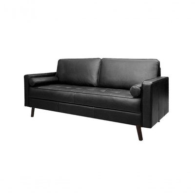 Sofá De Couro Melfi 4 Lugares Preto Pigmentado - Mempra