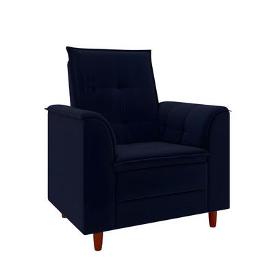 Poltrona Para Sala Confortável Decorativa Isa Veludo Azul Marinho
