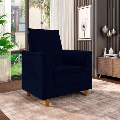 Poltrona Para Sala Confortável Decorativa Isa Veludo Azul Marinho