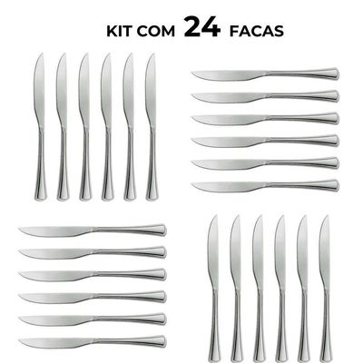 Jogo 12 Garfos E 12 Facas Aço Inox Cor Prata Linha Silver Em Casa Tem 21cm