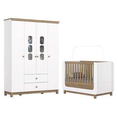 Jogo De Quarto Infantil Aconchego Com Guarda Roupa E Berço Branco/jequitibá - Móveis Henn Branco/jequitibá