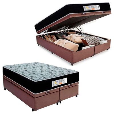 Cama Box Baú Queen Bipartido Sintético + Colchão Molas Ensacadas Sereneprime Sonnolux 158x198x69 Marrom