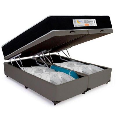 Cama Box Baú Queen Bipartido Sintético + Colchão Molas Ensacadas Sereneprime Sonnolux 158x198x69 Cinza