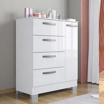 Cômoda Elena Poquema Com 1 Porta E 4 Gavetas Branco