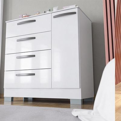 Cômoda Elena Poquema Com 1 Porta E 4 Gavetas Branco