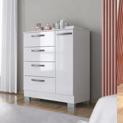 Cômoda Elena Poquema Com 1 Porta E 4 Gavetas Branco