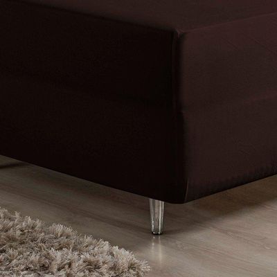 Lençol Com Elástico Solteiro Nobre 1 Peça Luva De Box 55cm De Altura Malha 100% Algodão - Marrom