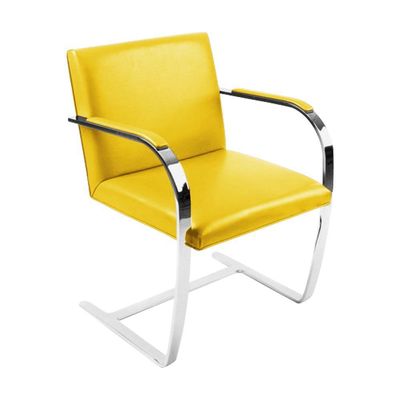 Kit 2 Cadeiras Brno Escritório Couro Sintético Amarelo Barra Chata Cromada
