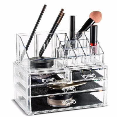 Organizador De Cosmeticos Maquiagem 4 Gavetas E Espelho Acrilico Porta Batom Pincel Lapis Joia