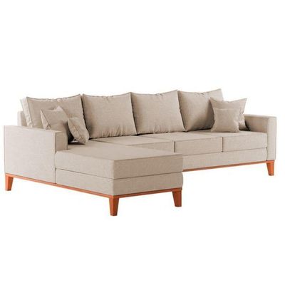 Sofá 4 Lugares Beny Com Chaise Esquerdo Linho Bege