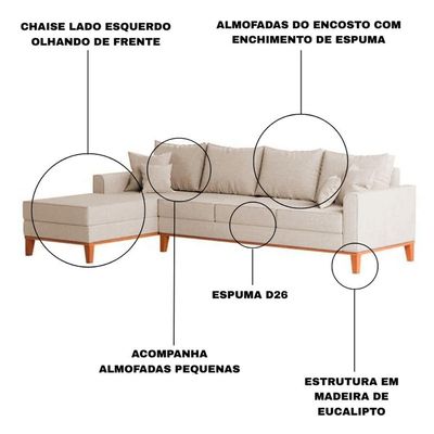 Sofá 4 Lugares Beny Com Chaise Esquerdo Linho Bege