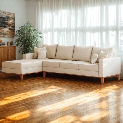 Sofá 4 Lugares Beny Com Chaise Esquerdo Linho Bege