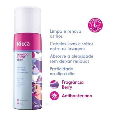 Kit 8 Shampoo A Seco Ricca De Bolso Remove Oleosidade Berry 50ml