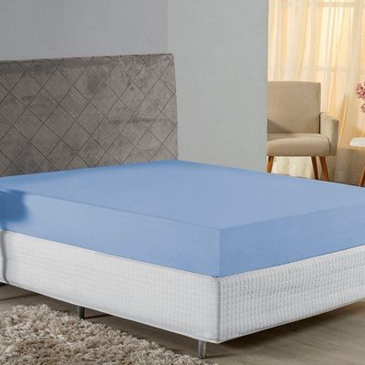 Lençol Com Elástico Queen Nobre 1 Peça 30cm De Altura Malha 100% Algodão - Azul-bebê