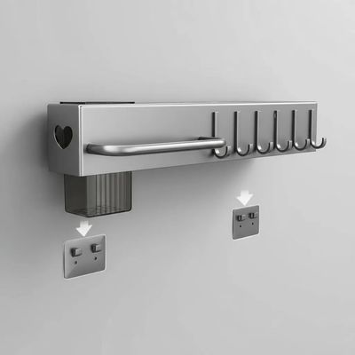 Suporte Organizador Cozinha Parede Aço Inox 6 Ganchos Porta Facas Utensílios Cinza
