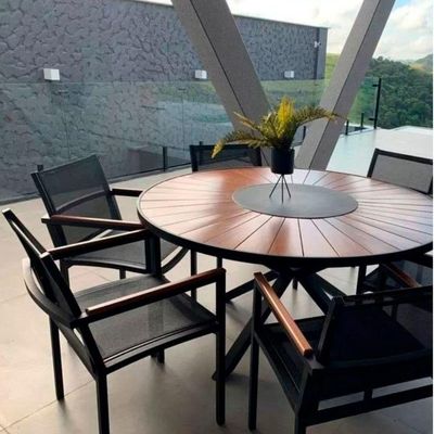 2 Cadeiras Amélia Tela Alumínio Braço Madeira Piscina Jardim - Nossa Kasa Preto