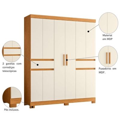 Armário De Quarto E Prateleiras 10 Portas Cinamomo Mel Off White