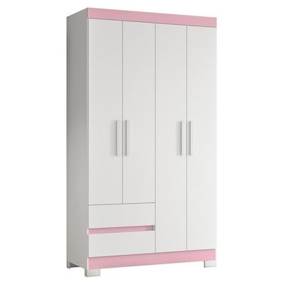 Guarda Roupa Solteiro Olímpia 4 Portas 2 Gavetas Quadriflex Branco-rosa - Móveis Albatroz Branco-rosa