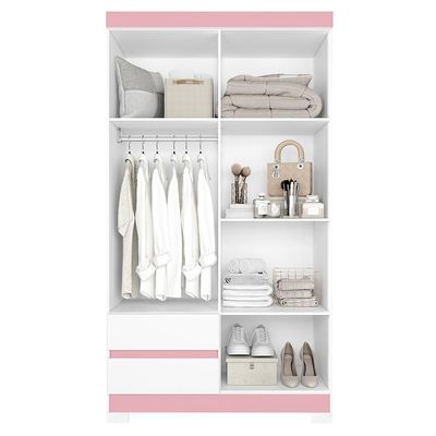 Guarda Roupa Solteiro Olímpia 4 Portas 2 Gavetas Quadriflex Branco-rosa - Móveis Albatroz Branco-rosa