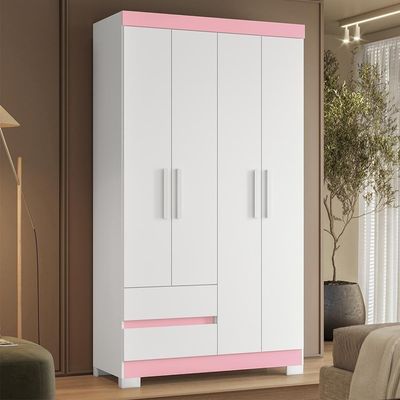 Guarda Roupa Solteiro Olímpia 4 Portas 2 Gavetas Quadriflex Branco-rosa - Móveis Albatroz Branco-rosa