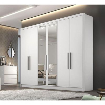 Guarda Roupa Casal Com Espelho 6 Portas 8 Gavetas - Rizon-branco - Móveis Horizonte