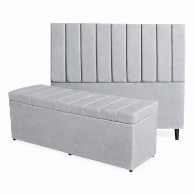 Kit De Quarto Roma Cabeceira De Cama Box E Calçadeira Baú Casal King 195 Cm Suede Prata Do Lar Móveis E Decoração