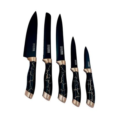 Conjunto 5 Facas Estilo Mármore Suporte Cozinha Utensílios Legância E Precisão - branco