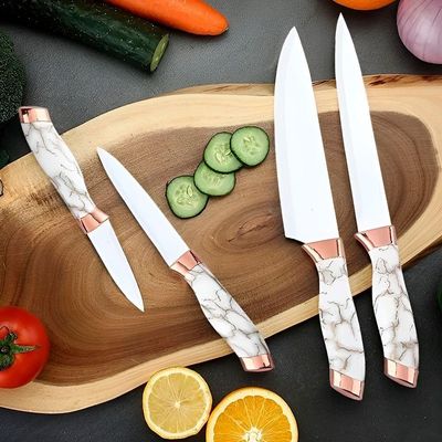Conjunto 5 Facas Estilo Mármore Suporte Cozinha Utensílios Legância E Precisão - branco