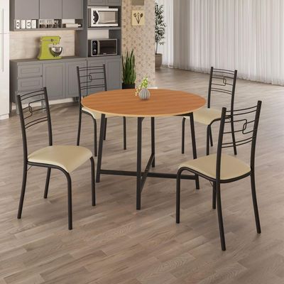 Conjunto Sala De Jantar Ella 90cm 4 Cadeiras Preto C- Creme