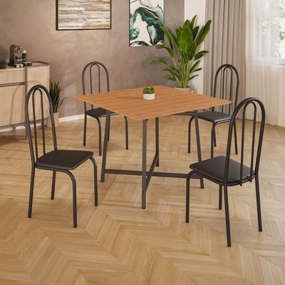 Conjunto Sala De Jantar 90x90 Ilhabela 4 Cad Preto Liso